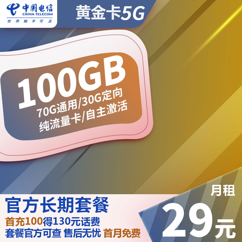 黄金卡29元100G-长期套餐 支持5G