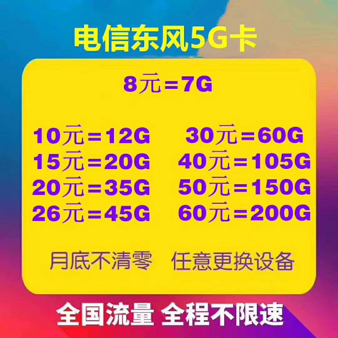 电信东风5G流量卡  稳定靠谱
