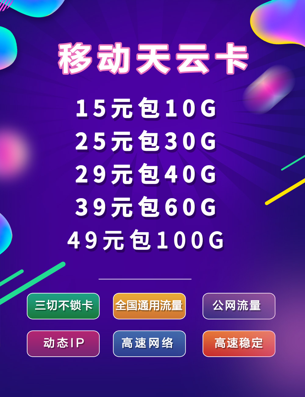 【讯天云物联】移动通用流量，超低卡板，高返佣，三切不锁卡，招一级代理