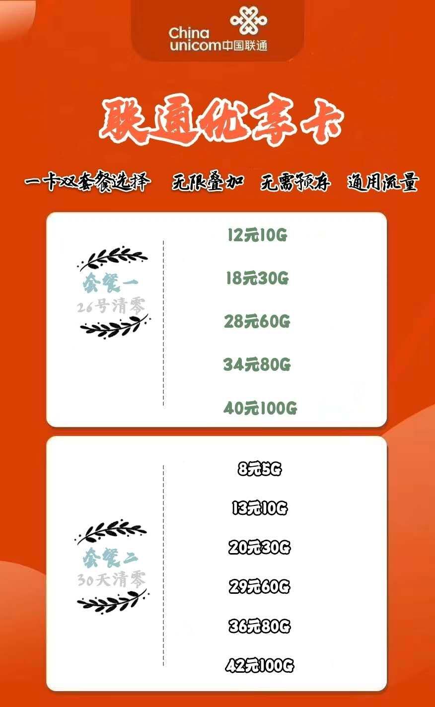 移动海皇卡，电信速神卡，联通优享卡，，很实惠的套餐价格
