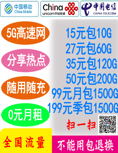 虚15%·25元120G·电信5G·诚招代理