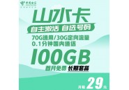 电信山水卡 29元 100G流量 自主激活 可选号码 【长期套餐】